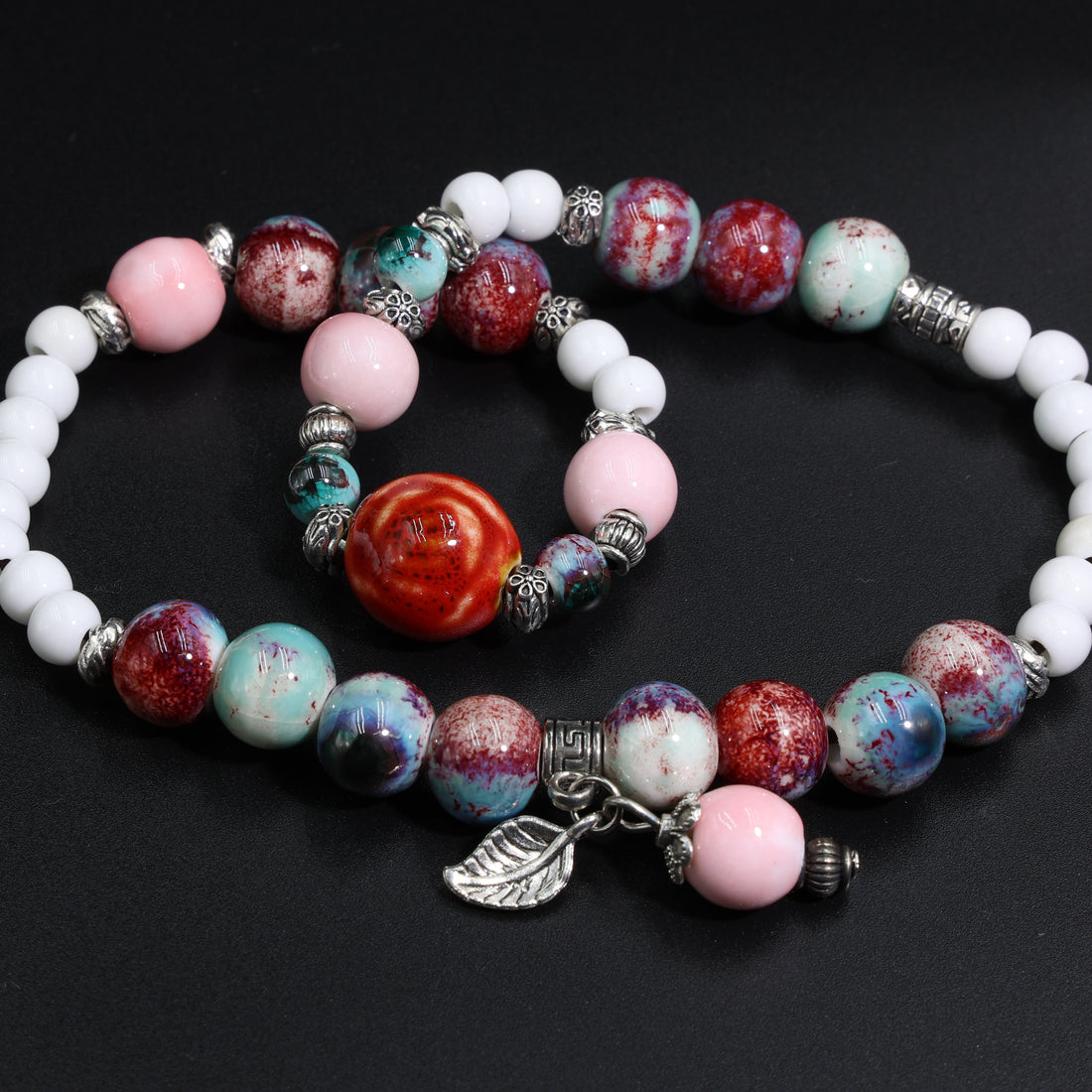 Handcraft Harmony Chroma Ceramic & Metal Accent Double-Loop Bracelet close up