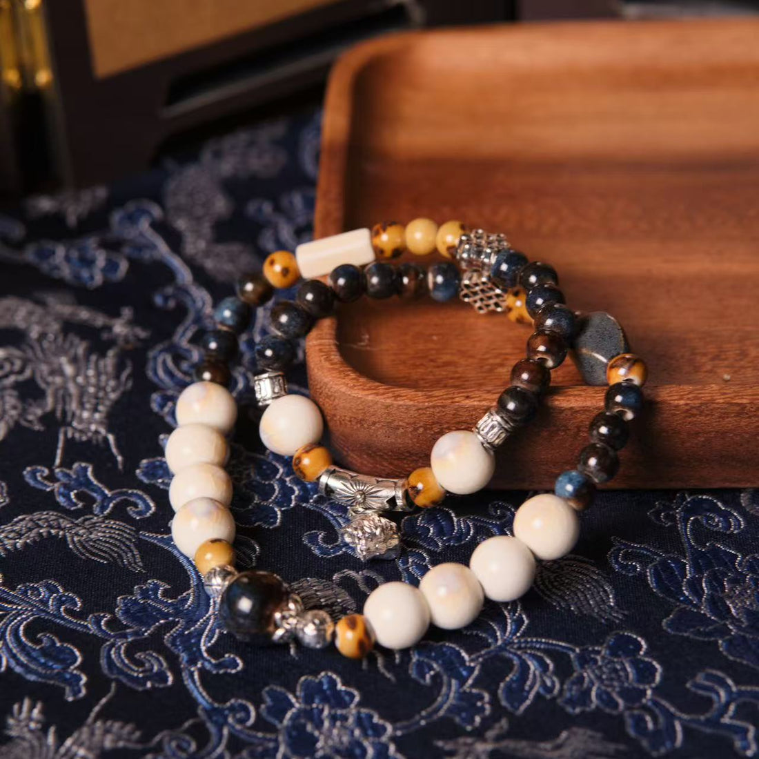 Harmony Yin-Yang Ceramic Bead Bracelet with Metal Charms