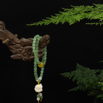 White Lion’s Wisdom&Luck Bodhi & Jade Double-Loop Bracelet