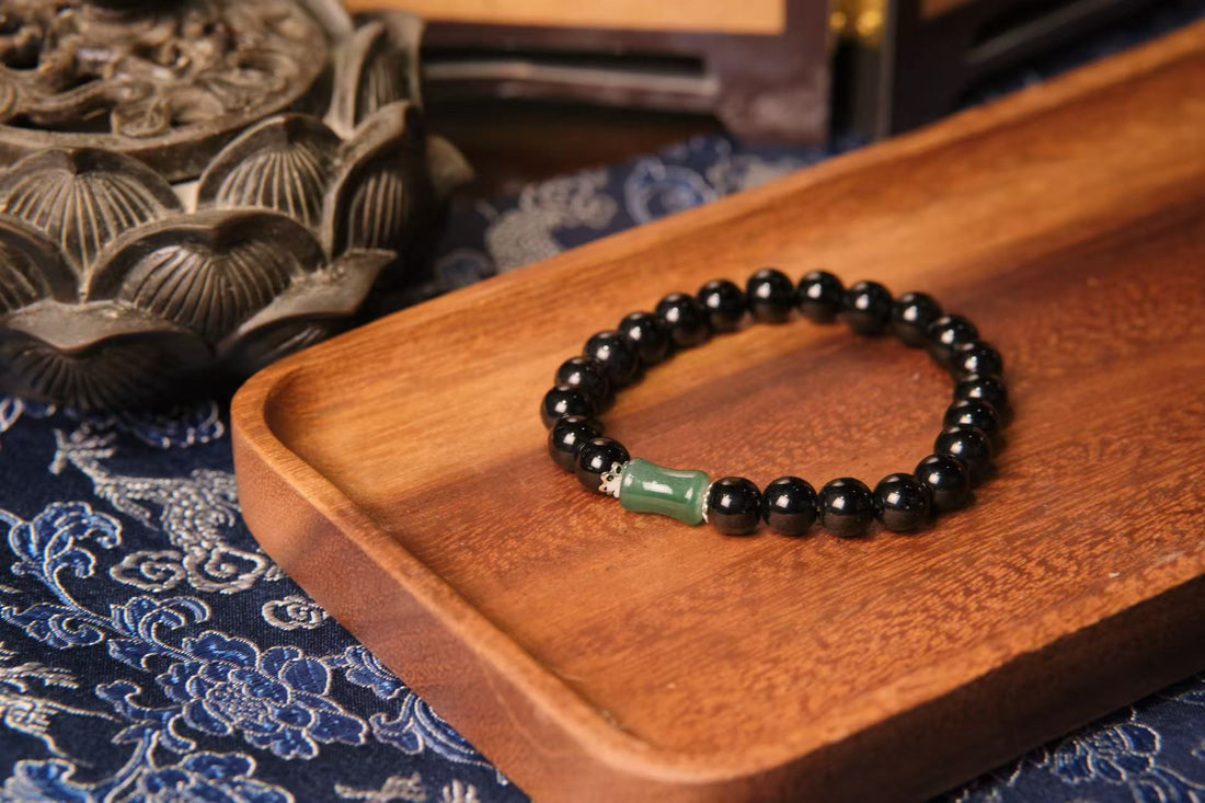 Zen Bamboo Chalcedony & Black Onyx  Bracelet