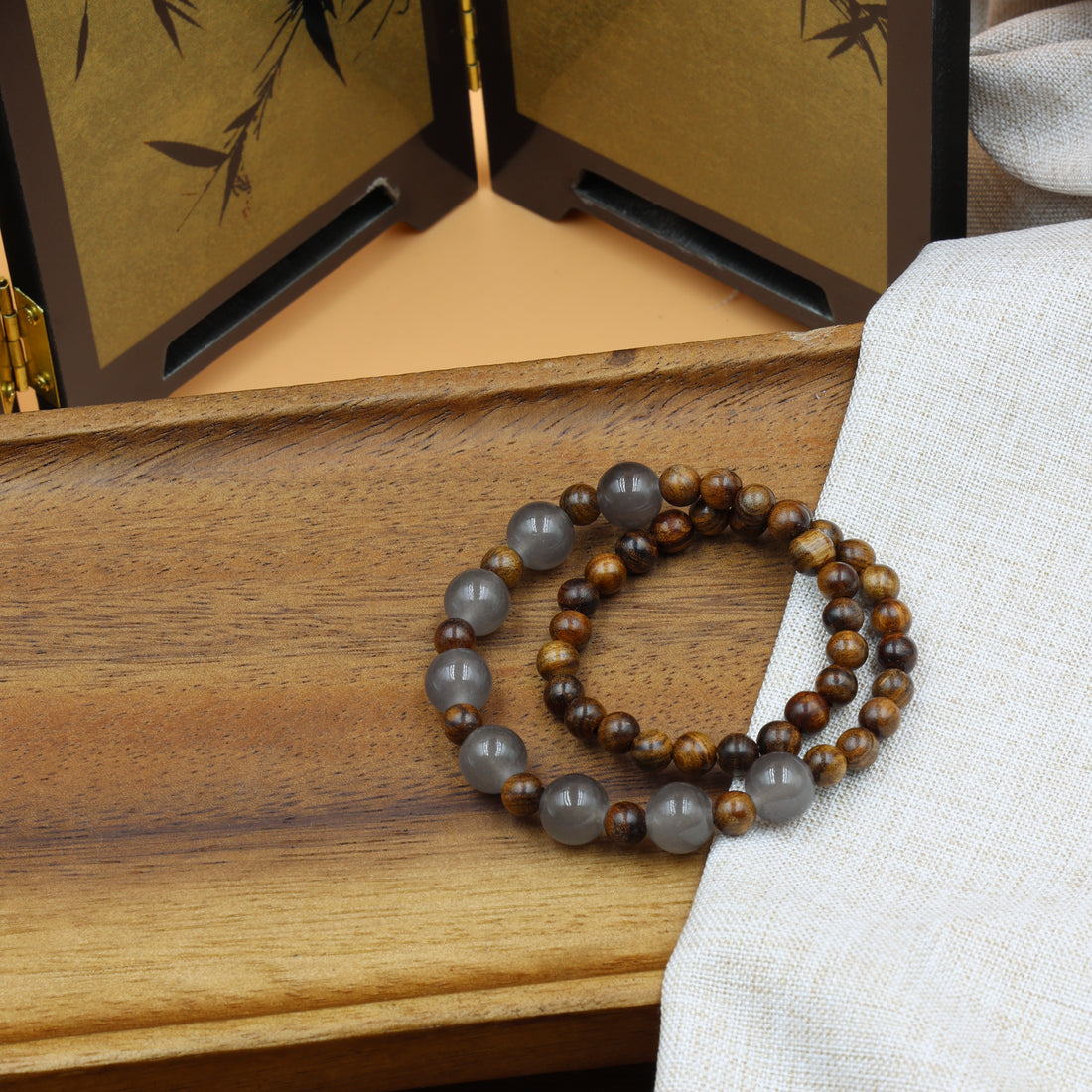 Landscape Agate & Wood Bead Convertible Necklace/Bracelet